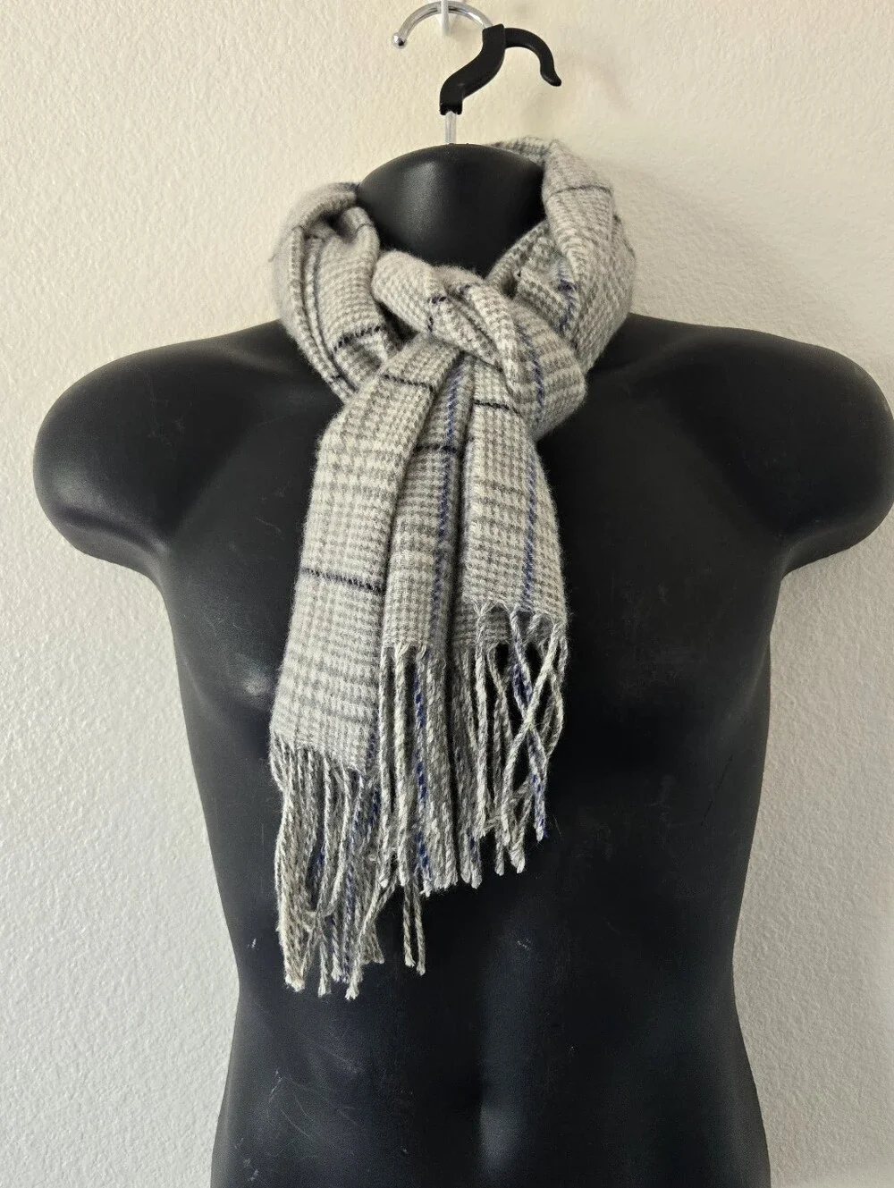 Enzo Mantovani Mens 100% Cashmere Scarf 12x60 in Fringe Light Grey Blue Luxery